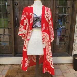 NWT ASOS sz 2 red satin‎ kimono open cardigan